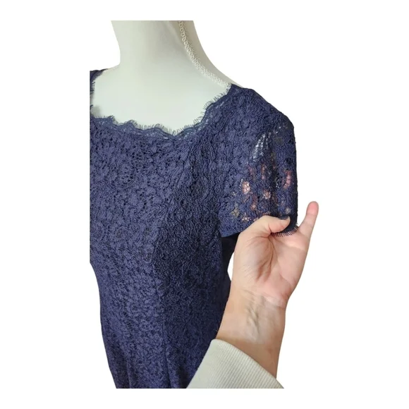 Adrianna Papell Cap Sleeve Full Lace Flared Cocktail Dress Navy Blue, Size 10 - Picture 5 of 11